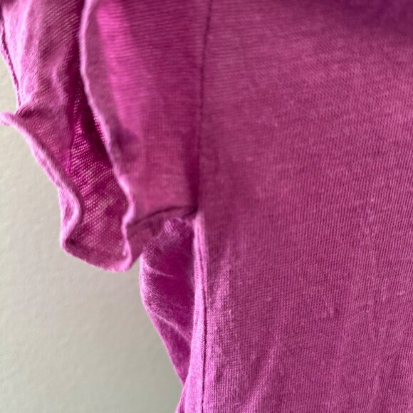 Eri + Ali Linen Blouse Ruffles Sleeves Scoop Neck Cross Back Lightweight Fuchsia - Picture 5 of 11